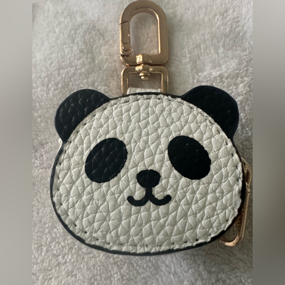 New Panda Keychain AirTag AirPods holder bag charm stash pocket- Black and White